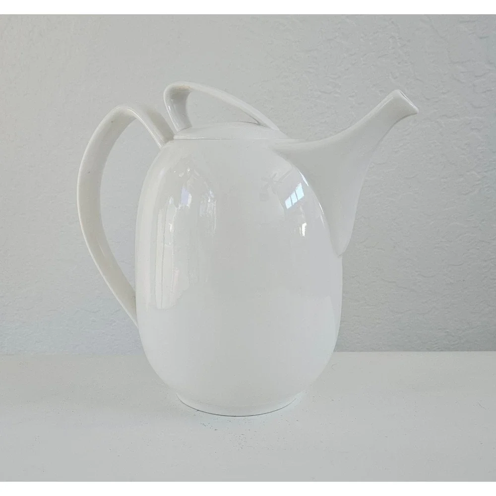 Vtg The Palm Restaurant White Porcelain Coffee Pot Modernist MCM Rosenthal Style